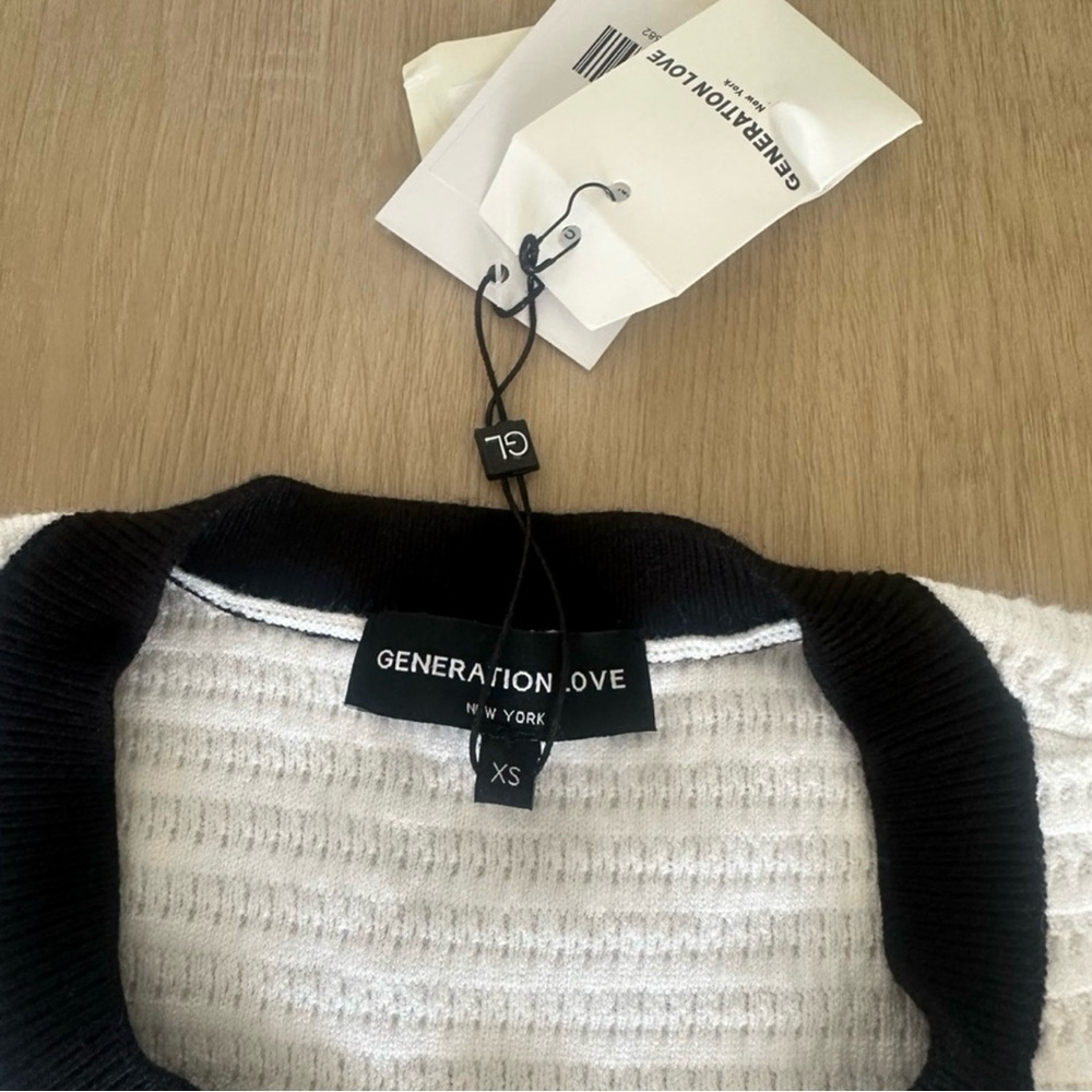 Generation Love Black and White Short Sleeve Knit Cardigan with gold buttons - Picture 3 of 4